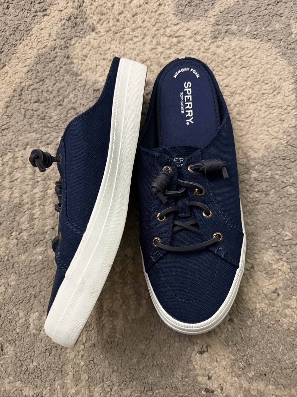 Sperry Navy Canvas Slip-On Mules with Navy Sole